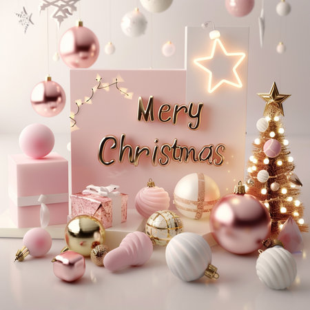 Merry Christmas and Happy New Year greeting card. 3D renderingの素材