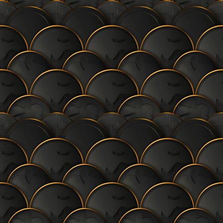Seamless pattern with black and golden buttons. 3d renderingの素材