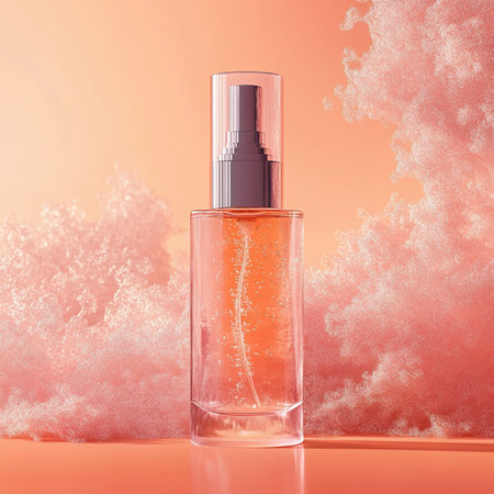Cosmetic bottle with pipette on orange background. 3d renderingの素材
