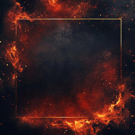 Burning fire frame on a dark background. Place for your text.の素材