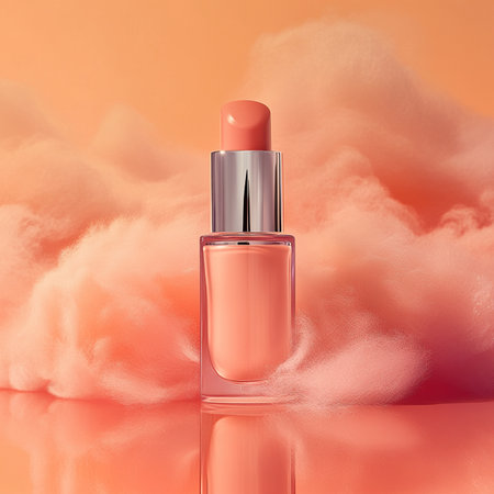 3d render of pink nail polish bottle on a background of cloudsの素材