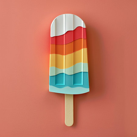 Colorful ice cream on a stick isolated on a red background. 3d renderの素材