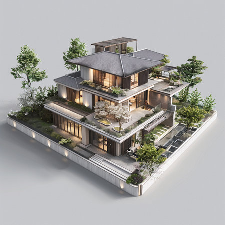 3d rendering of modern cozy house in colonial style with garage and pool for sale or rent. Isolated on white.の素材