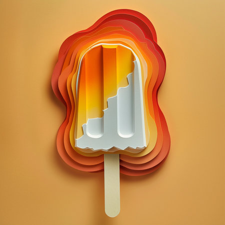 Ice cream on orange background. Paper cut style. 3d illustrationの素材