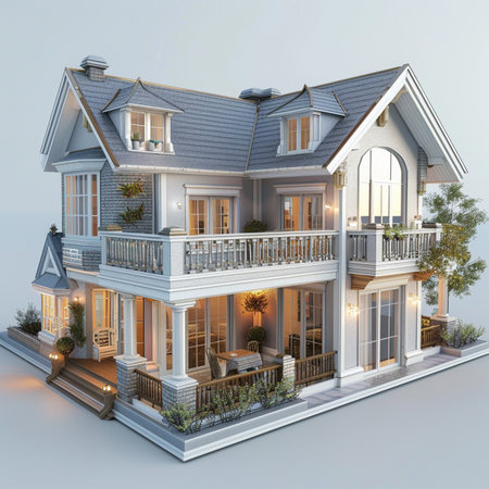 3d rendering of modern cozy classic house in colonial style with garage.の素材
