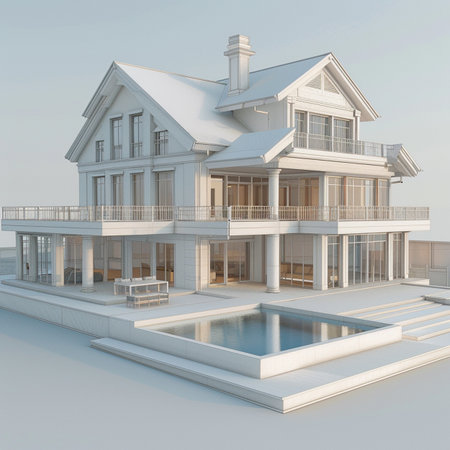 3d rendering of modern cozy house in the garden with pool.の素材