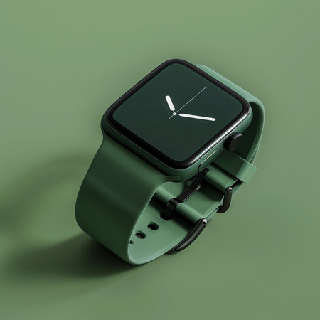 Smart watch isolated on a green background. 3d render illustration.の素材