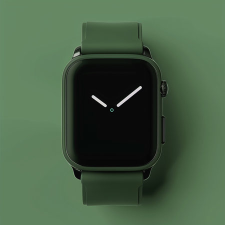 Smart watch with a black screen on a green background. 3d renderingの素材