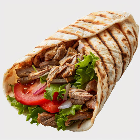 Doner kebab - grilled meat, vegetables and pita breadの素材