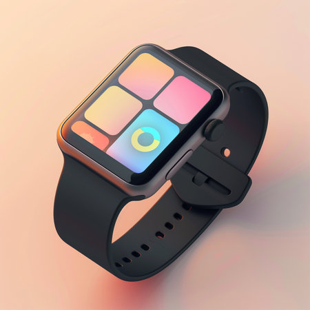 Smart watch with colorful screen isolated on white background. 3D illustration.の素材