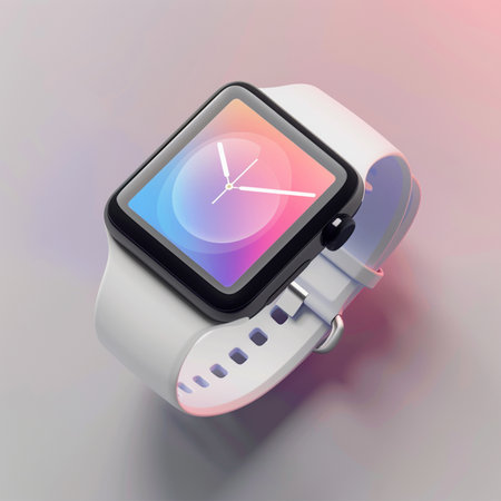 Smart watch with a white screen on a gray background. Vector illustration.の素材