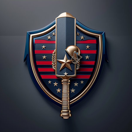 American shield with baseball bat and star. 3D illustration. Isolated on black background.の素材
