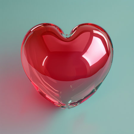 Red heart on a blue background. 3d render. Love conceptの素材