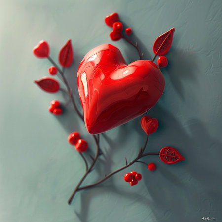 Valentine's day greeting card. Red heart on a blue background.の素材