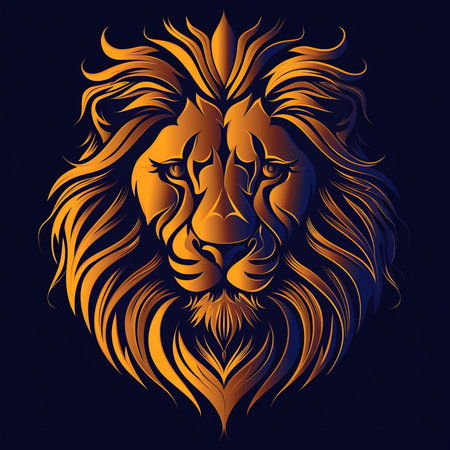 Lion head vector illustration isolated on dark blue background. This is a vector illustration.の素材