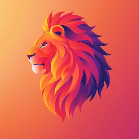 Lion head. Vector illustration of a lion head on a colorful background.の素材
