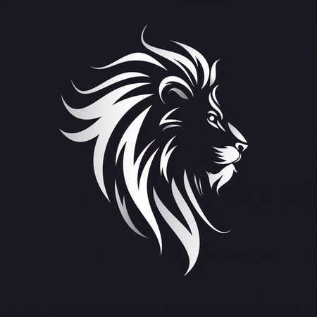 Lion head vector illustration on a black background. This logo can be used as a print on t-shirts and bags.の素材