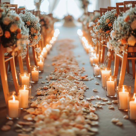 Wedding decorations with flowers and candles. Wedding in Montenegroの素材