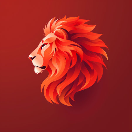 Lion head on red background. Vector illustration for your design.の素材