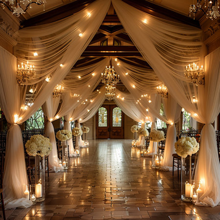 Wedding Ceremony Decorated with Lighted Candlesの素材