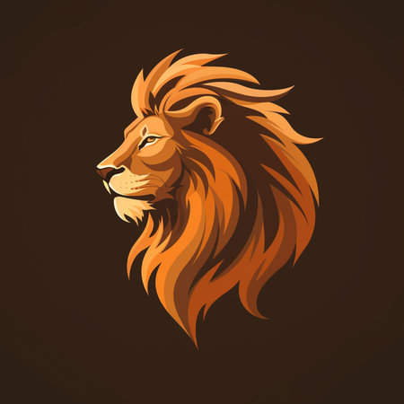 Lion head logo template vector icon illustration design on dark background.の素材