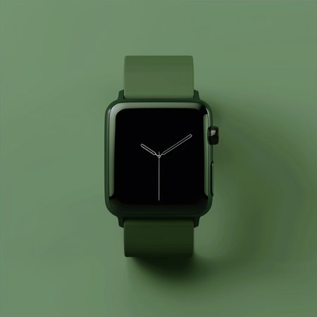Smart watch isolated on a green background. 3d render illustration.の素材