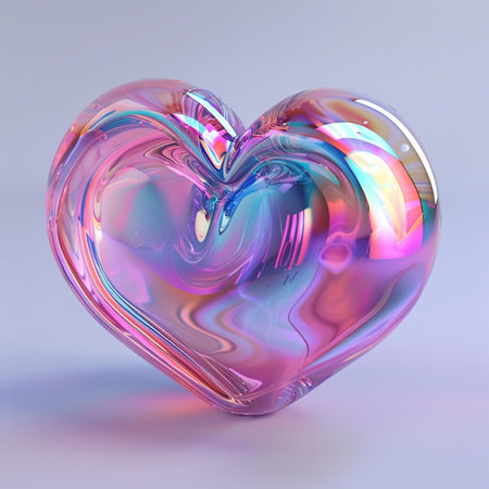 3D illustration of a heart made of multicolored glass.の素材