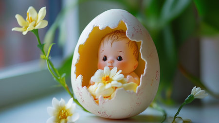 Easter egg with a little baby in the form of a childの素材