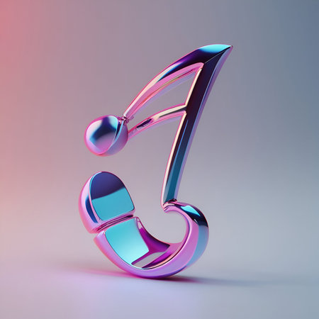 3d rendering music note in blue and pink colors on gradient backgroundの素材