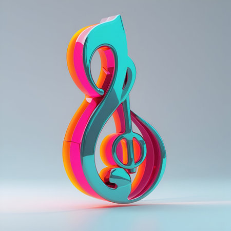 3d render of musical note. Colorful 3d font.の素材