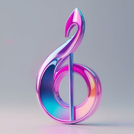 Music note. 3d render. Colorful font. Metallic symbol.の素材
