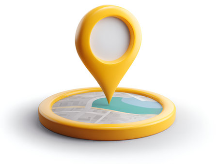 Yellow map pointer with gps mark on white background. 3d renderの素材