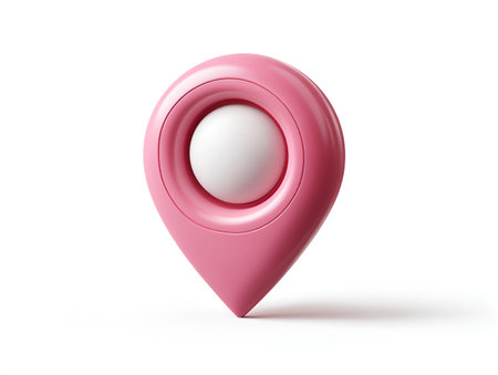 Pink map pointer isolated on white background. 3d render. Pin point.の素材