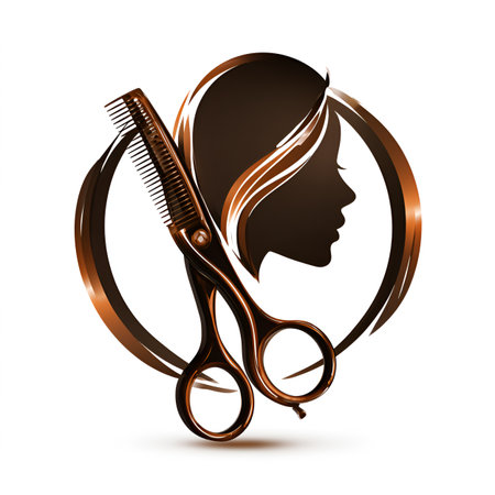 Hairdresser salon and barber shop concept, silhouette of woman face with scissors and comb, vector illustration.の素材