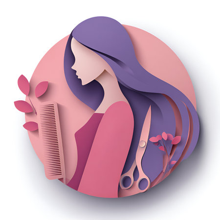 Woman hairdresser. Cut out paper art style. Vector illustration.の素材