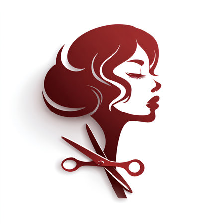 Beauty salon concept. Cut out silhouette of a beautiful woman with scissors and combの素材