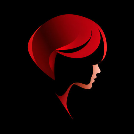 Vector image of a girl with a red hair on a black backgroundの素材