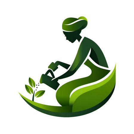 Green eco friendly concept. Vector illustration of a woman watering the plant.の素材