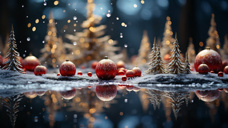 Christmas background with christmas tree and red balls. 3d rendering.の素材