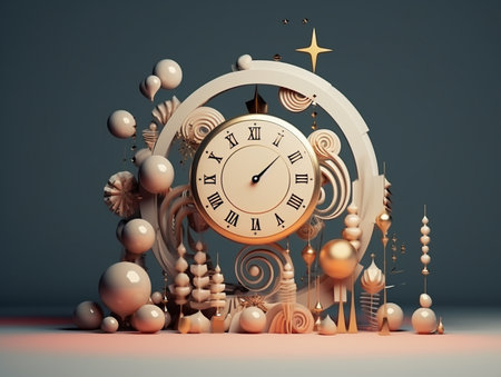 3d rendering, abstract composition with clock and pearls. Time conceptの素材