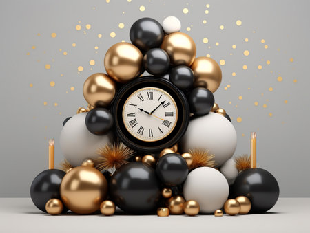 Black and white christmas baubles with clock. 3D renderingの素材