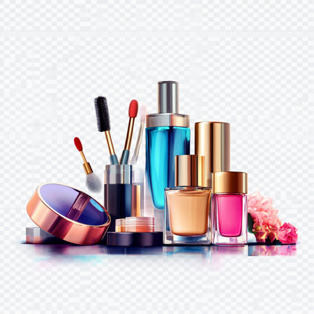 Set of cosmetic products on a transparent background. Realistic vector illustration.の素材