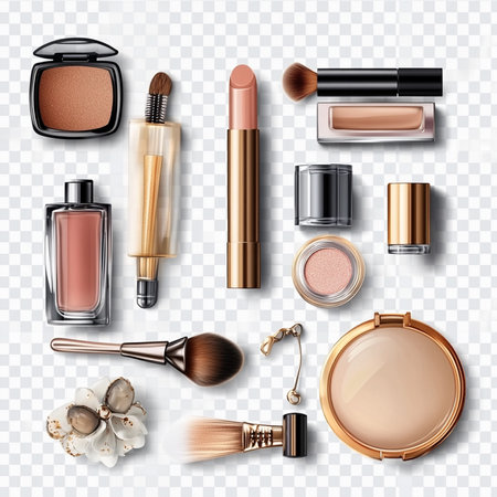 Set of cosmetics and accessories isolated on transparent background. Vector illustration.の素材