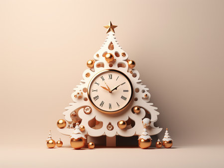 Christmas tree with clock. 3d render. New Year concept.の素材
