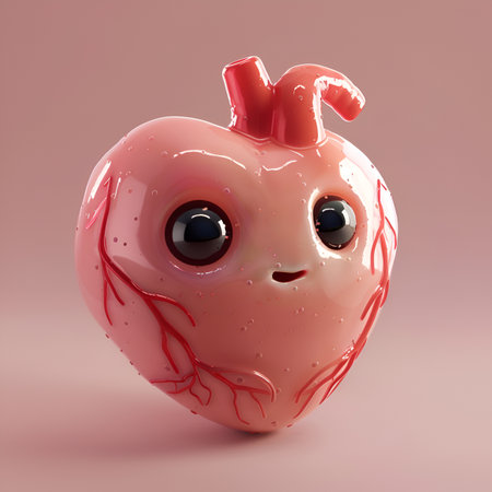 Human heart isolated on a pink background. 3d render illustration.の素材