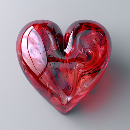 Red heart on a gray background. 3d rendering, 3d illustration.の素材