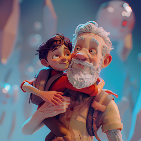 Father and son in the form of Santa Claus. 3d rendering.の素材
