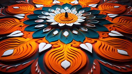 A close up shot of the details of a colorful carving on a wallの素材