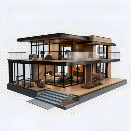 3d rendering of modern cozy house with garage and pool for sale or rentの素材