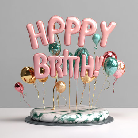 Happy Birthday Balloons 3D Illustration Mockup Scene on Backgroundの素材